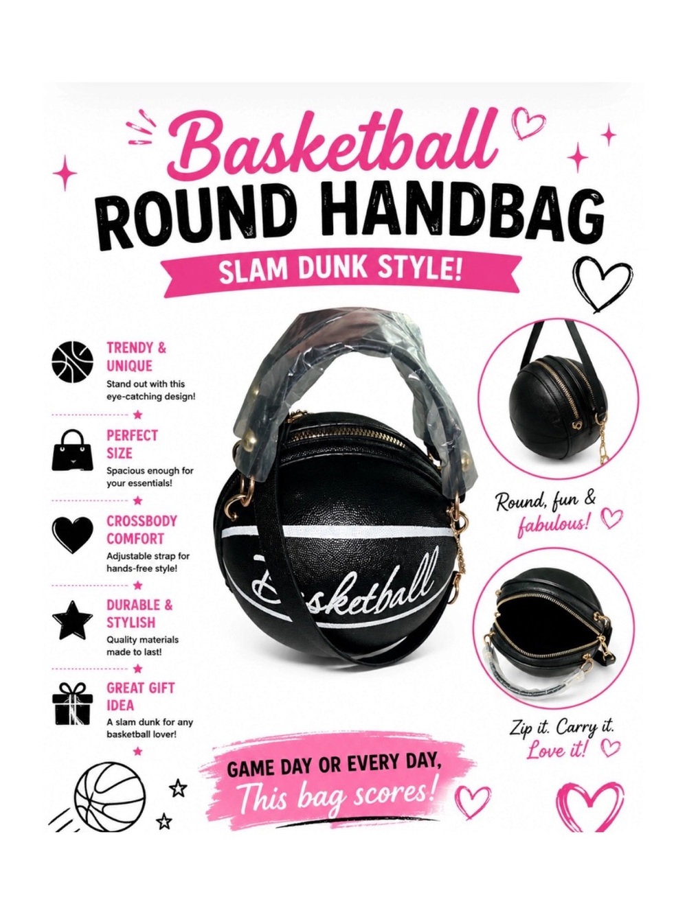 BASKETBALL NOVELTY CROSSBODY HANDBAG